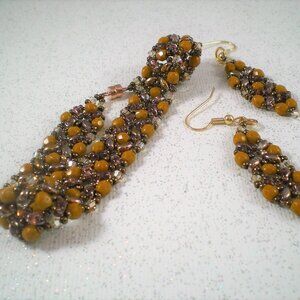Goldenrod Runway Bracelet/Earrings; Hand Beaded, Jewelry Set, Goldenrod